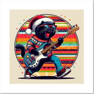 Cat Playing Bass Guitar Posters and Art